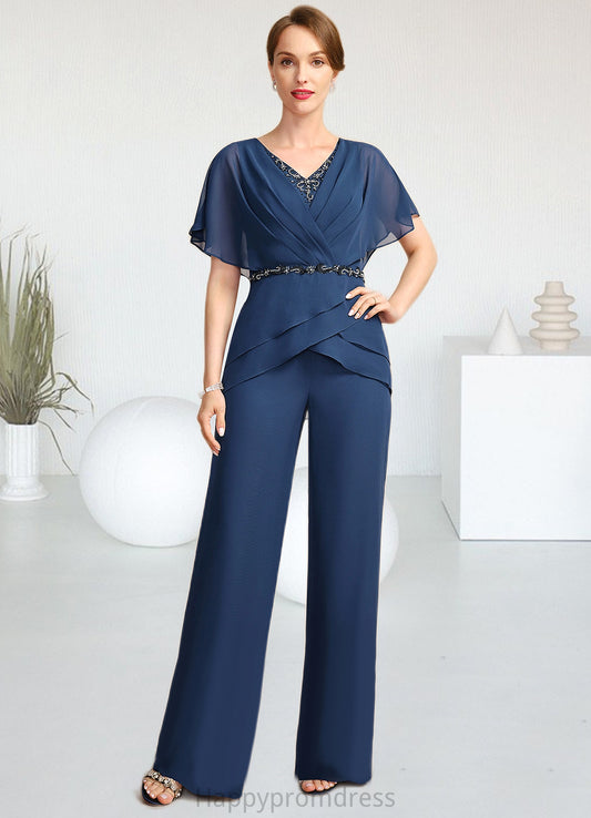 Willow Jumpsuit/Pantsuit Separates V-Neck Floor-Length Chiffon Mother of the Bride Dress With Beading Pleated Sequins XXSP0021800