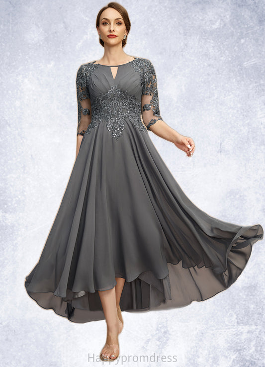 Gia A-line Scoop Asymmetrical Chiffon Lace Mother of the Bride Dress With Pleated Sequins XXSP0021812