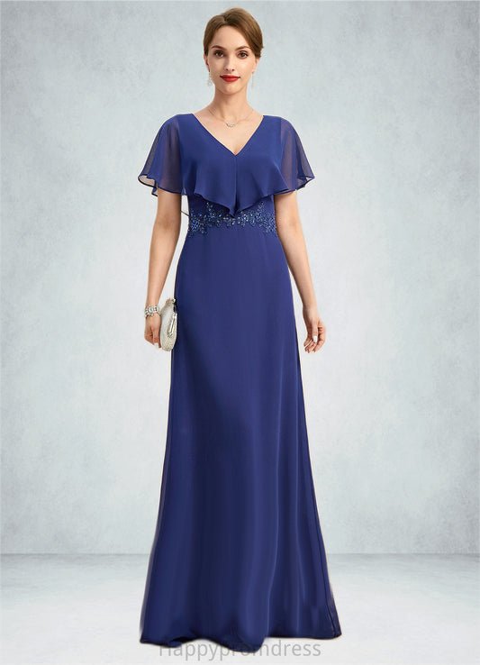 Peyton A-line V-Neck Floor-Length Chiffon Mother of the Bride Dress With Beading Appliques Lace Sequins XXSP0021829