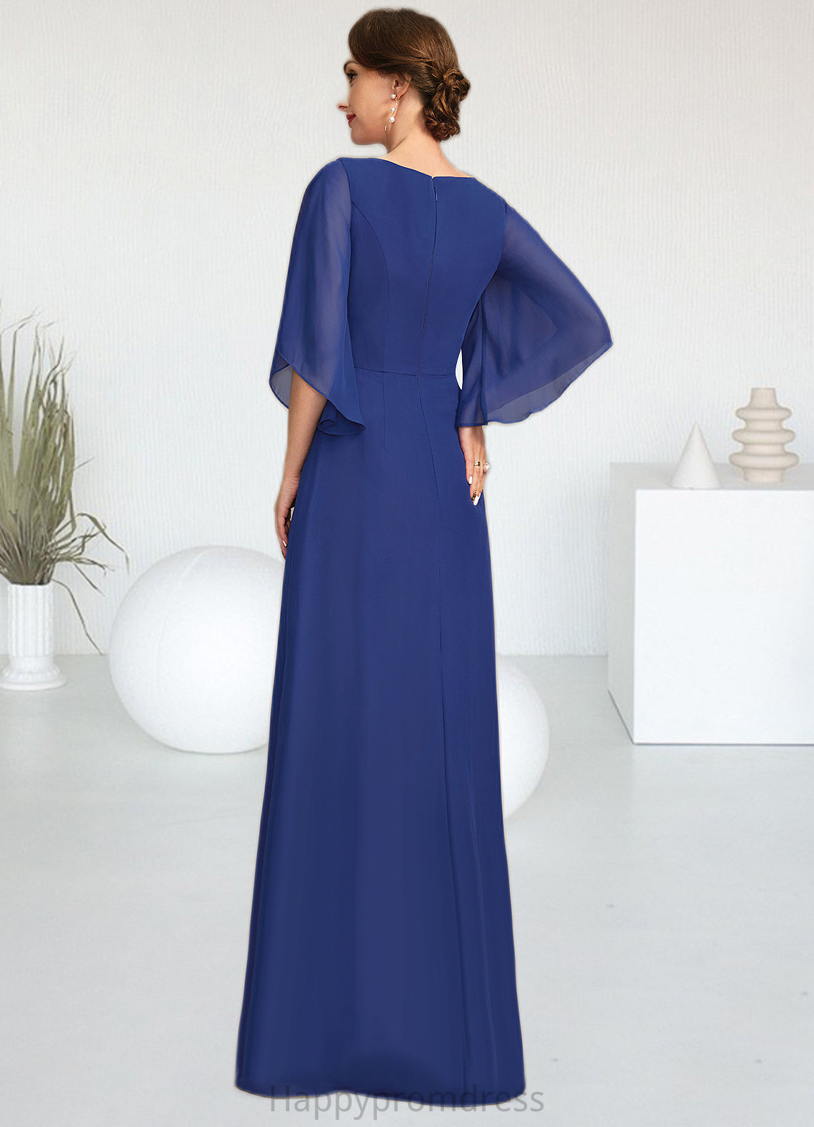 Samara A-line Scoop Floor-Length Chiffon Mother of the Bride Dress With Pleated Appliques Lace Sequins XXSP0021831