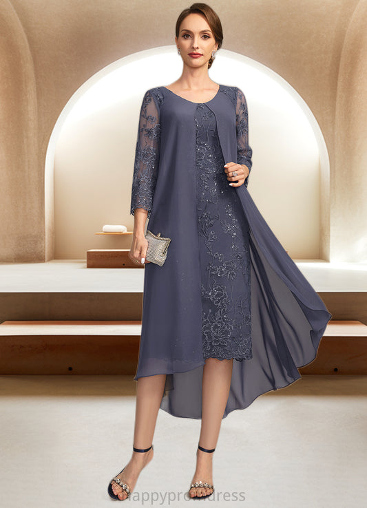 Kaitlyn Sheath/Column Scoop Asymmetrical Chiffon Lace Mother of the Bride Dress With Sequins XXSP0021840