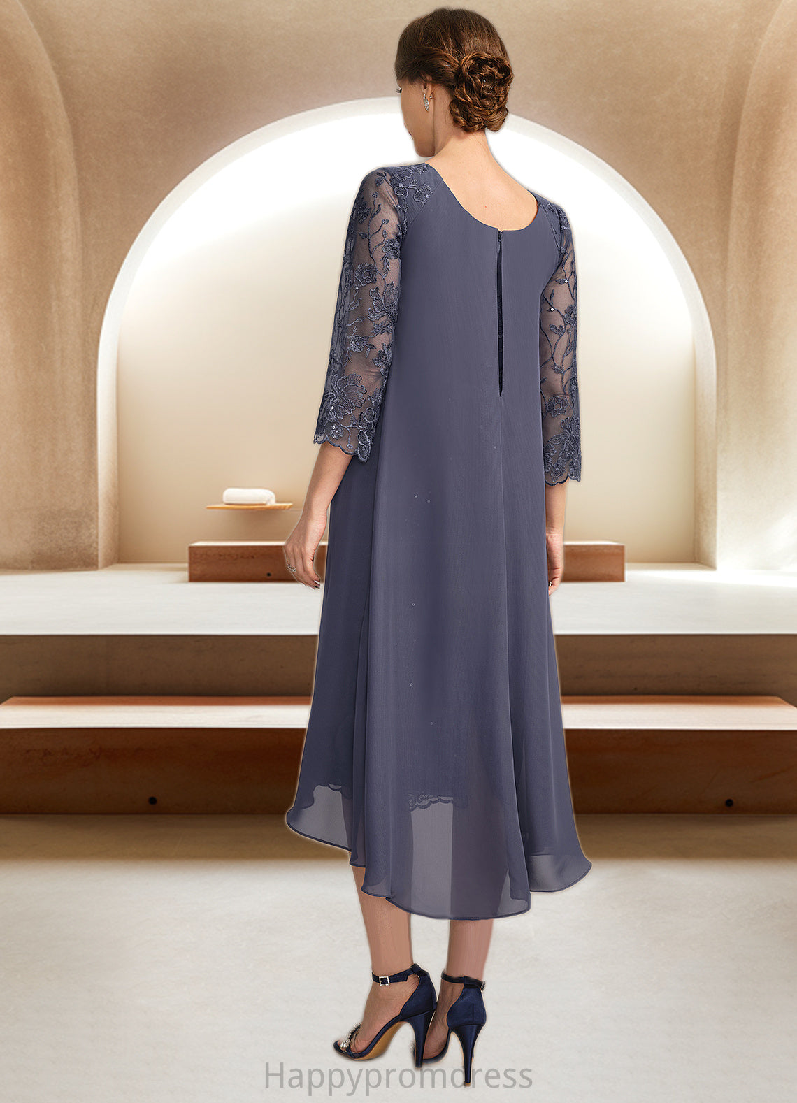 Kaitlyn Sheath/Column Scoop Asymmetrical Chiffon Lace Mother of the Bride Dress With Sequins XXSP0021840