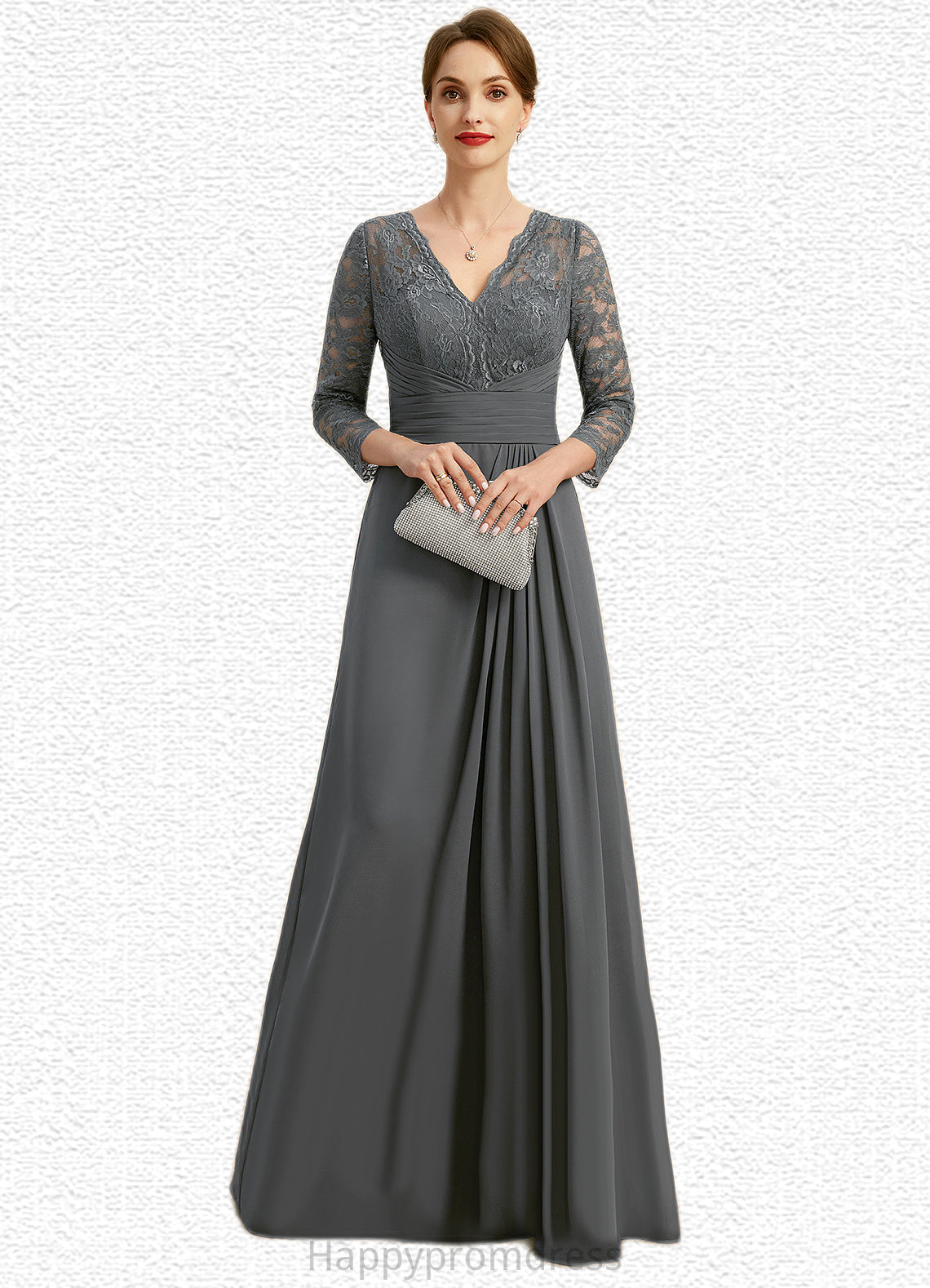 Sam A-line V-Neck Floor-Length Chiffon Lace Mother of the Bride Dress With Pleated XXSP0021850