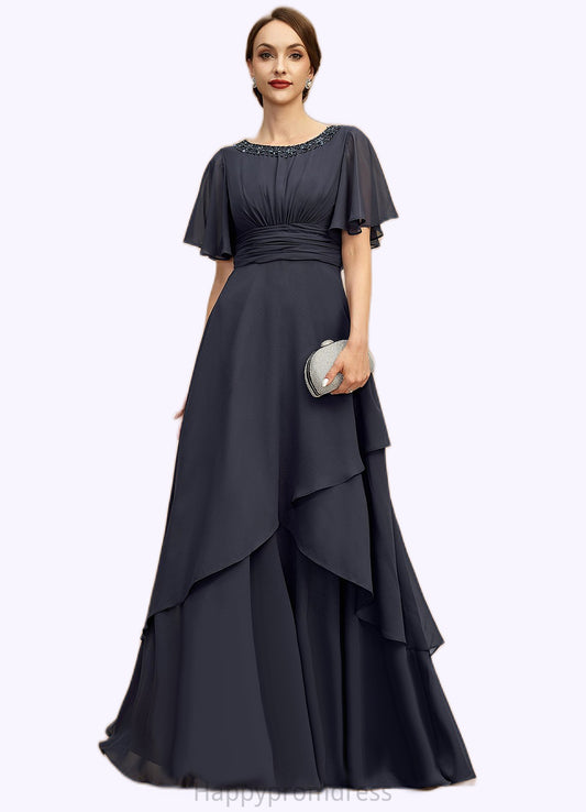 Bailee A-line Scoop Floor-Length Chiffon Mother of the Bride Dress With Beading Pleated Sequins XXSP0021856