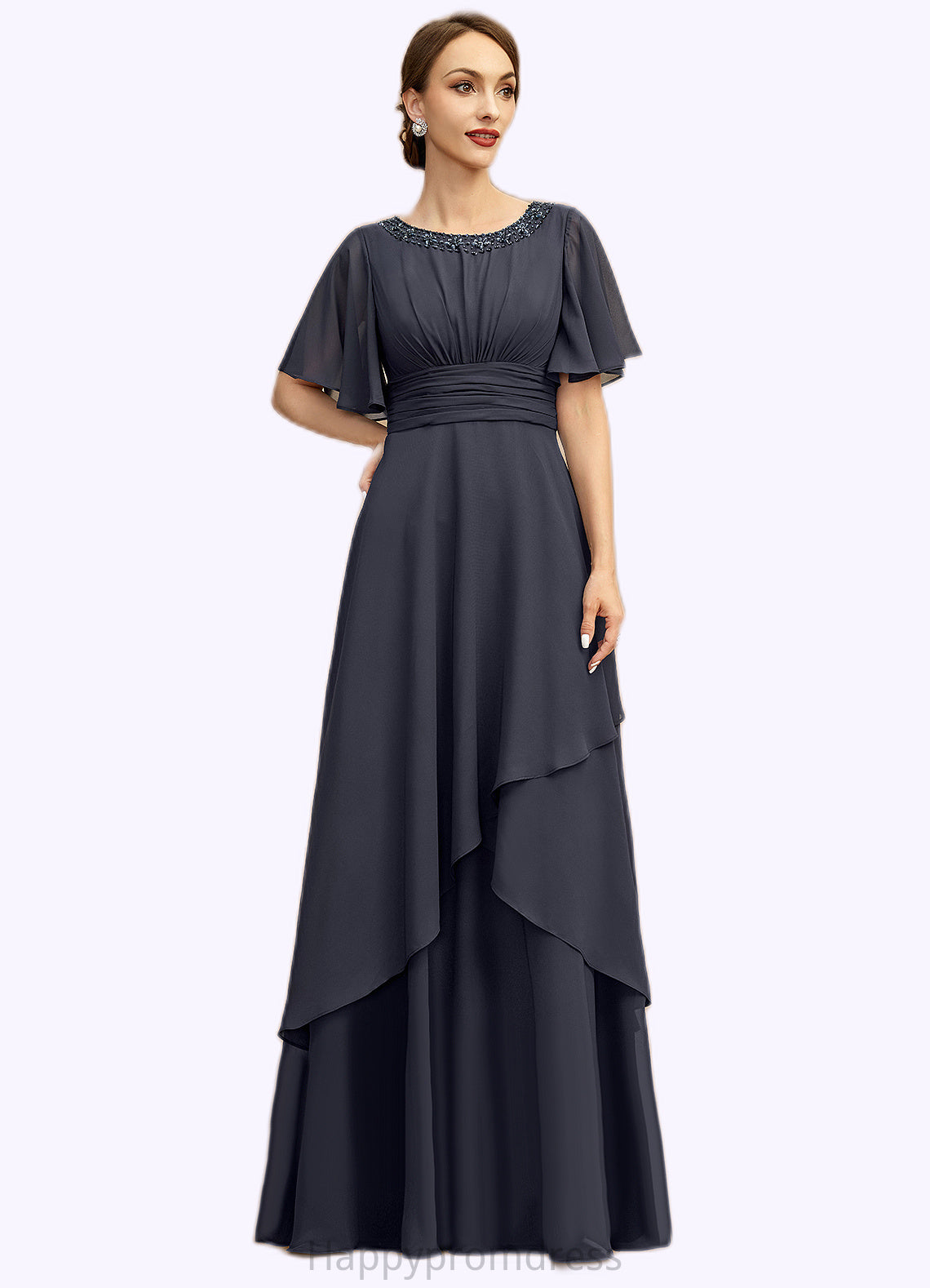 Bailee A-line Scoop Floor-Length Chiffon Mother of the Bride Dress With Beading Pleated Sequins XXSP0021856