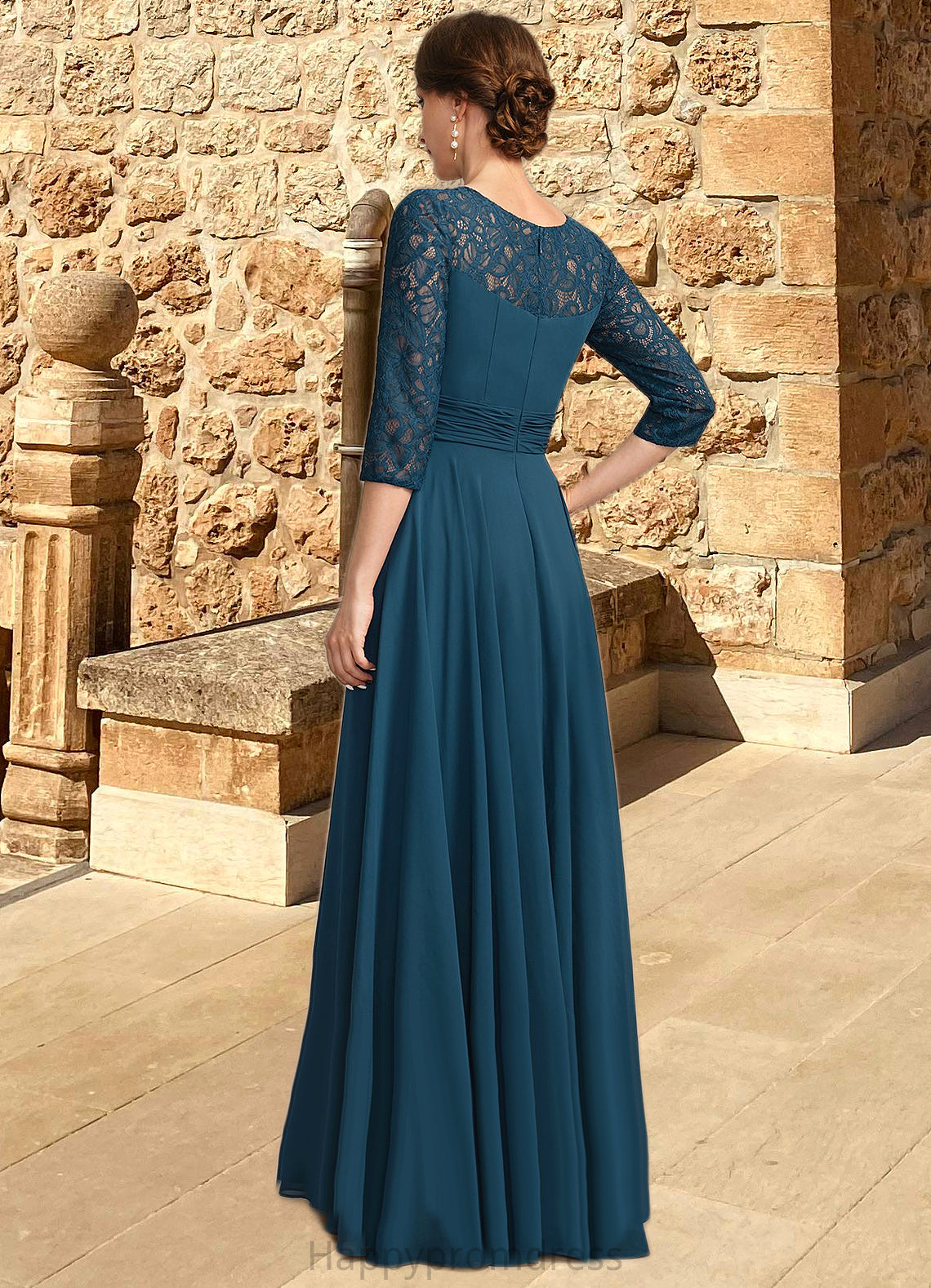 Lucy A-line Scoop Illusion Floor-Length Chiffon Lace Mother of the Bride Dress With Pleated XXSP0021866