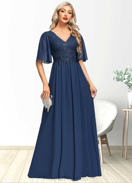 Natalie A-line V-Neck Floor-Length Chiffon Lace Mother of the Bride Dress With Sequins XXSP0021888