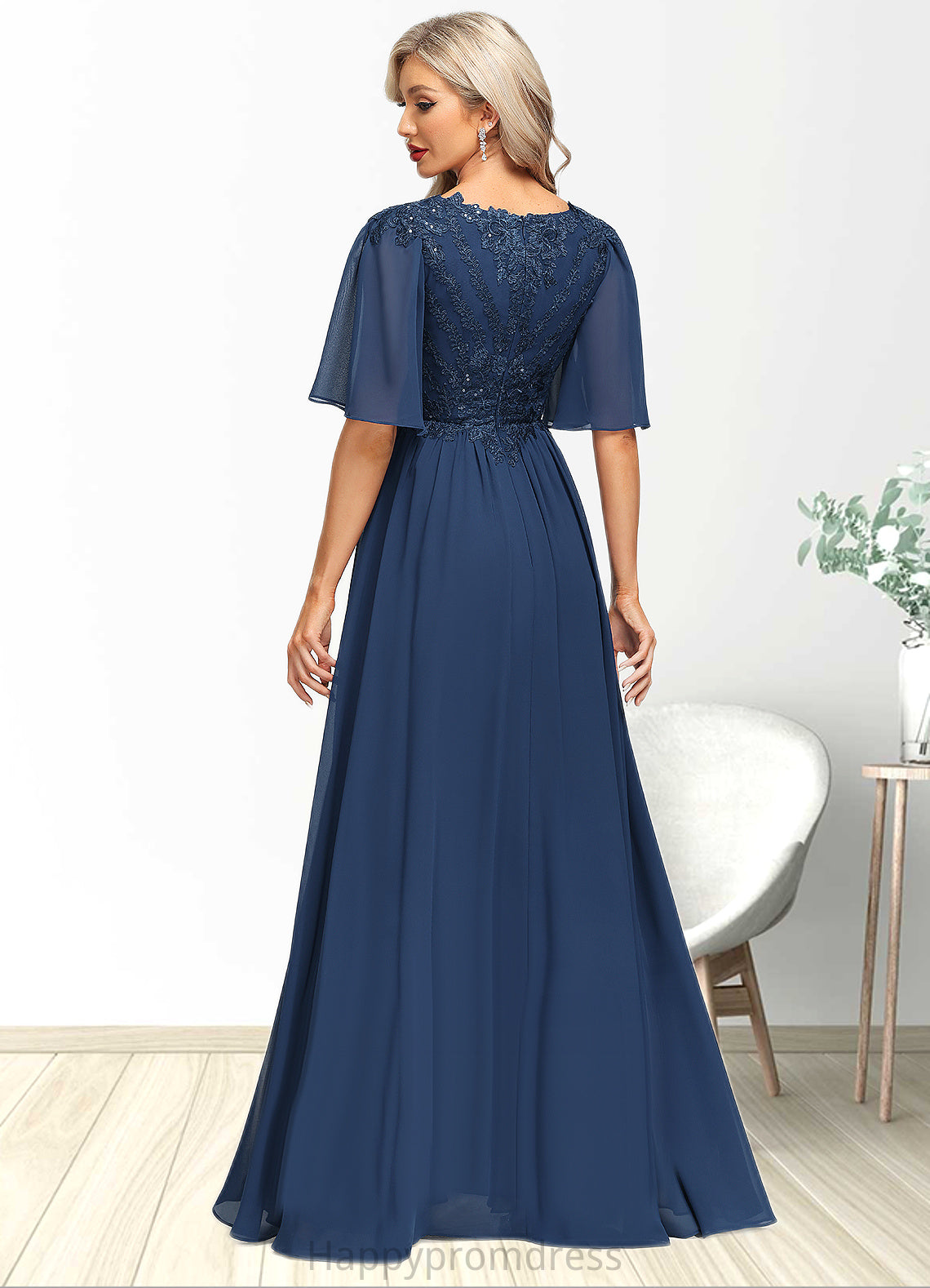 Natalie A-line V-Neck Floor-Length Chiffon Lace Mother of the Bride Dress With Sequins XXSP0021888