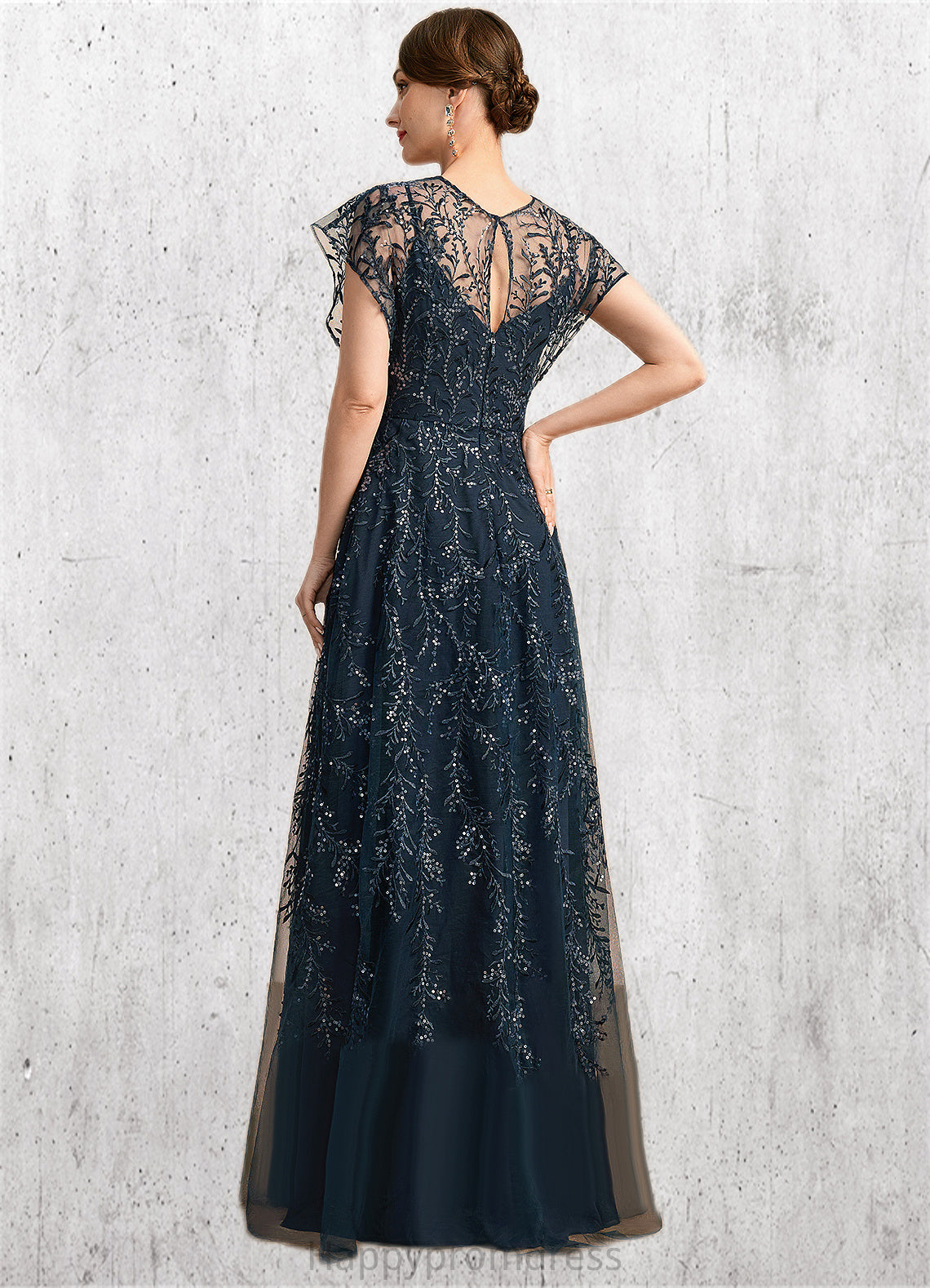 Rachael A-line Scoop Illusion Floor-Length Lace Tulle Mother of the Bride Dress With Sequins XXSP0021896