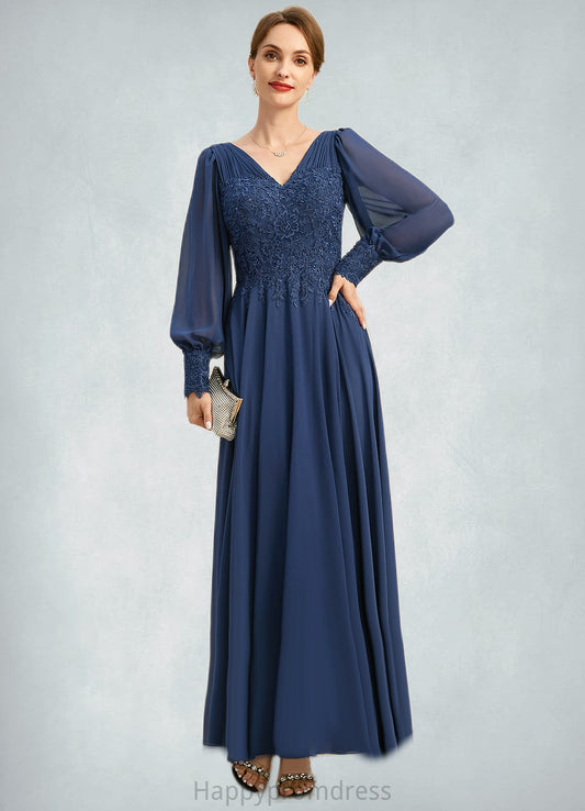 Rachael A-line V-Neck Ankle-Length Chiffon Lace Mother of the Bride Dress With Pleated XXSP0021908