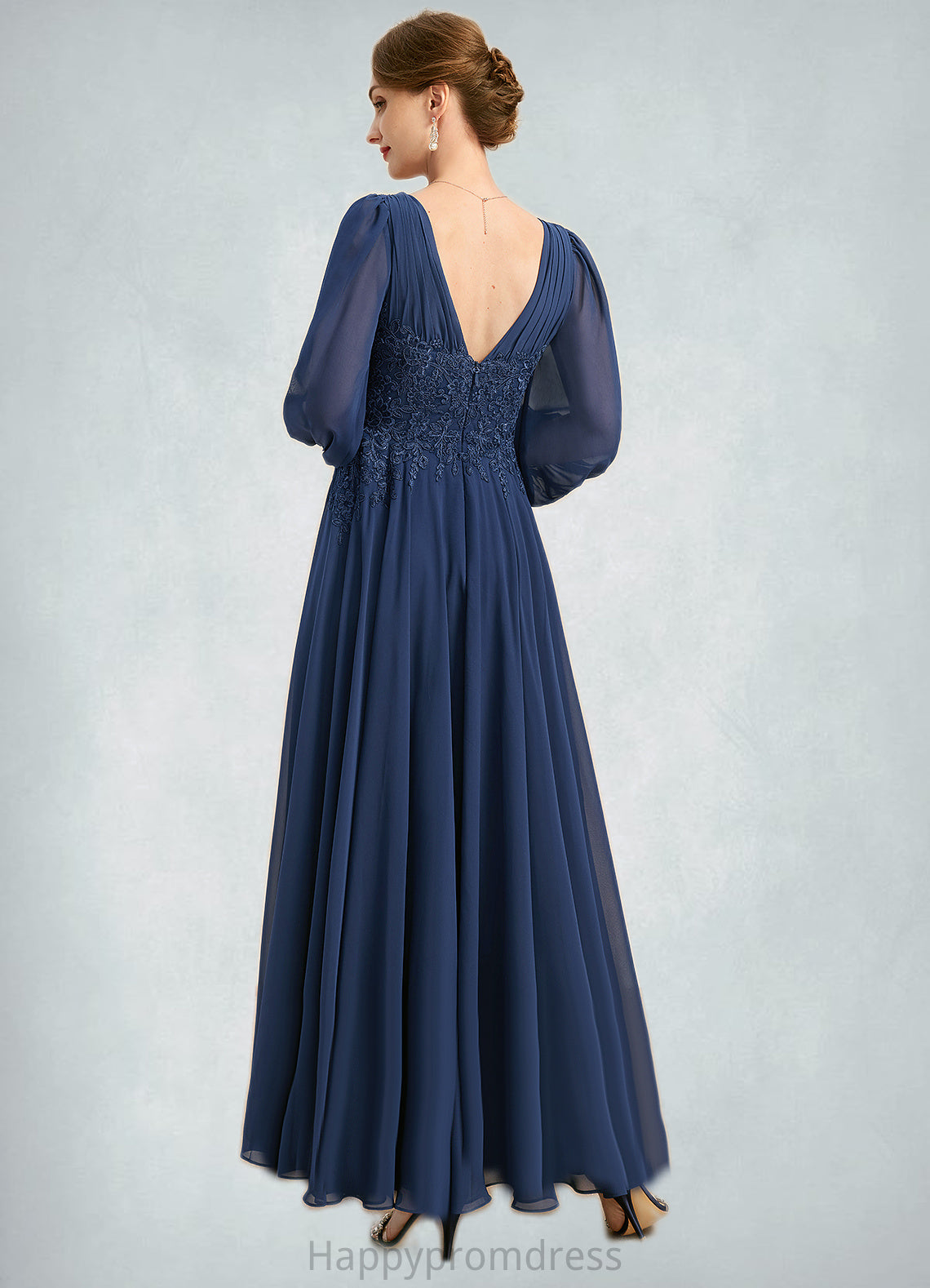 Rachael A-line V-Neck Ankle-Length Chiffon Lace Mother of the Bride Dress With Pleated XXSP0021908