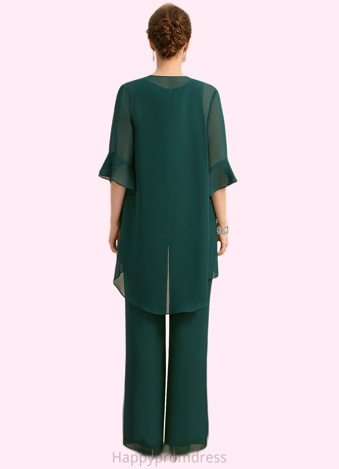 Dayana Jumpsuit/Pantsuit Separates Scoop Floor-Length Chiffon Mother of the Bride Dress With Beading Sequins XXSP0021913