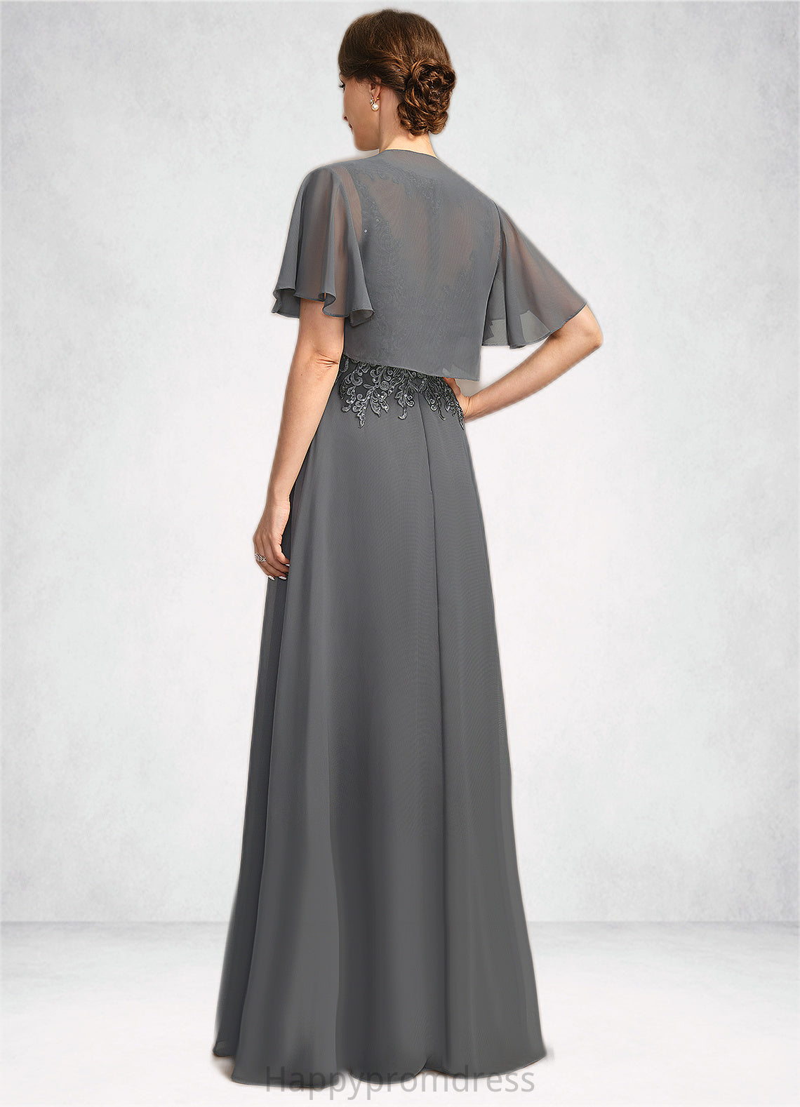 Lyla A-line Scoop Illusion Floor-Length Chiffon Lace Mother of the Bride Dress With Sequins XXSP0021921