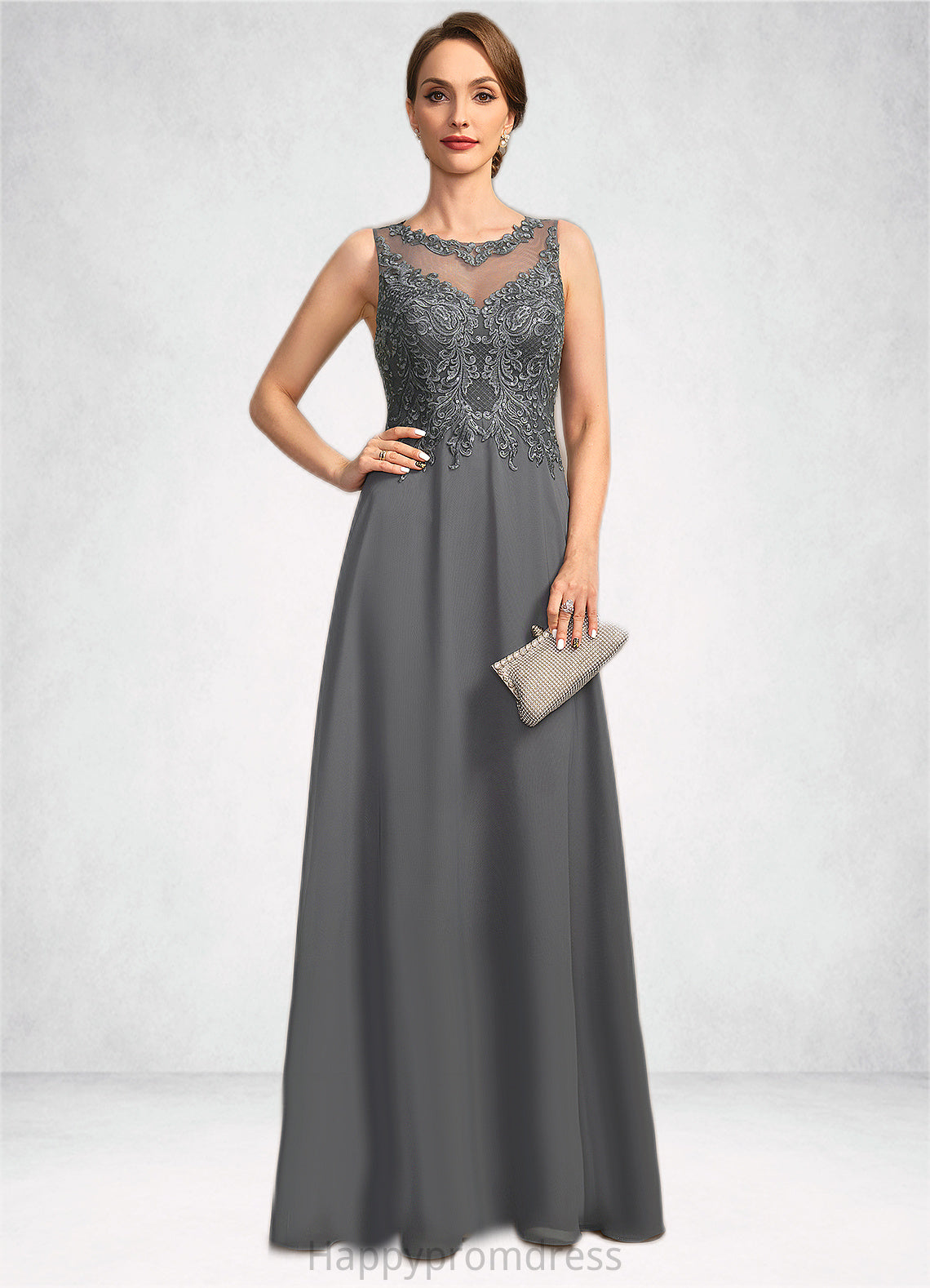 Lyla A-line Scoop Illusion Floor-Length Chiffon Lace Mother of the Bride Dress With Sequins XXSP0021921