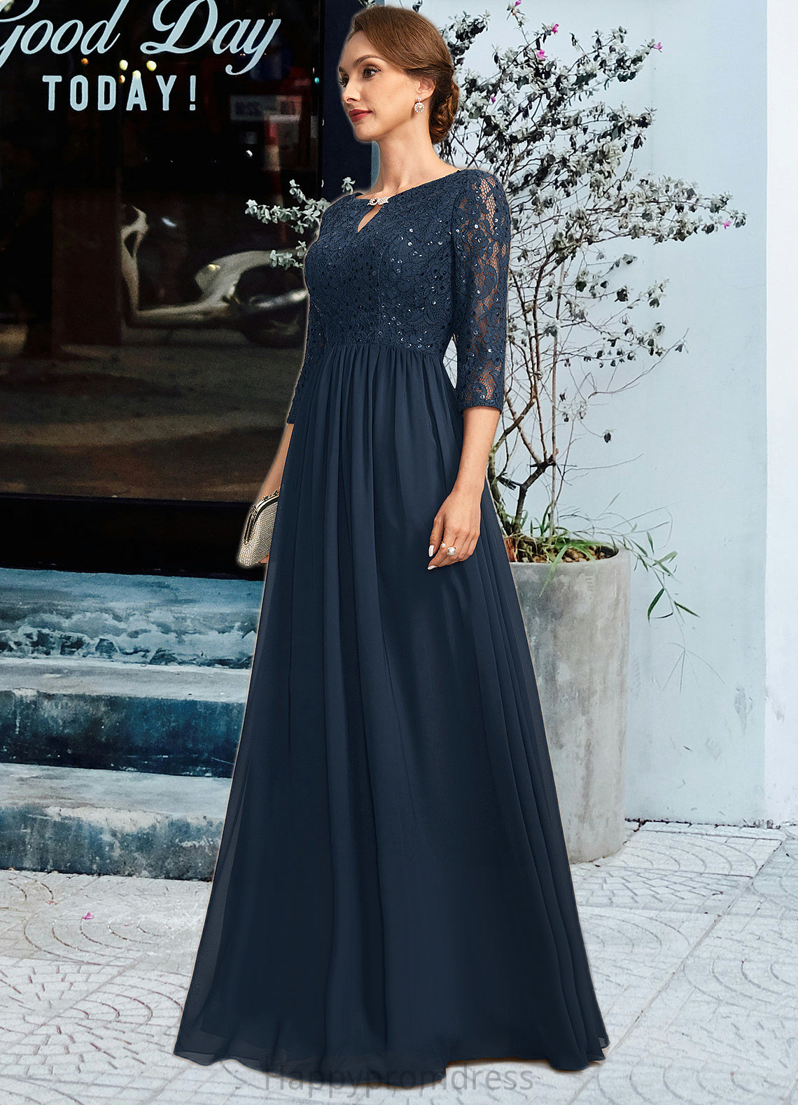 Miracle A-line Scoop Floor-Length Chiffon Lace Mother of the Bride Dress With Crystal Brooch Sequins XXSP0021961