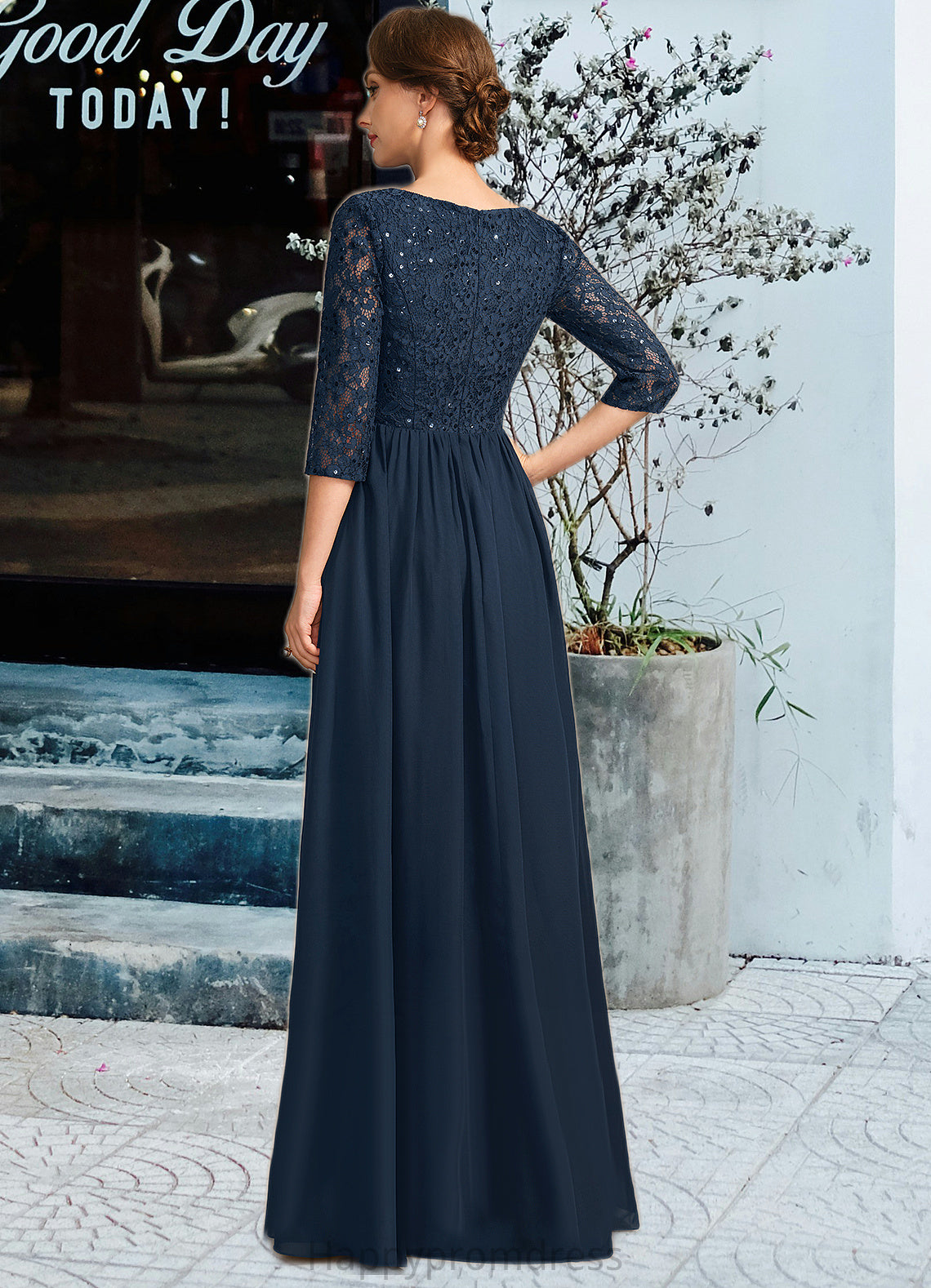 Miracle A-line Scoop Floor-Length Chiffon Lace Mother of the Bride Dress With Crystal Brooch Sequins XXSP0021961