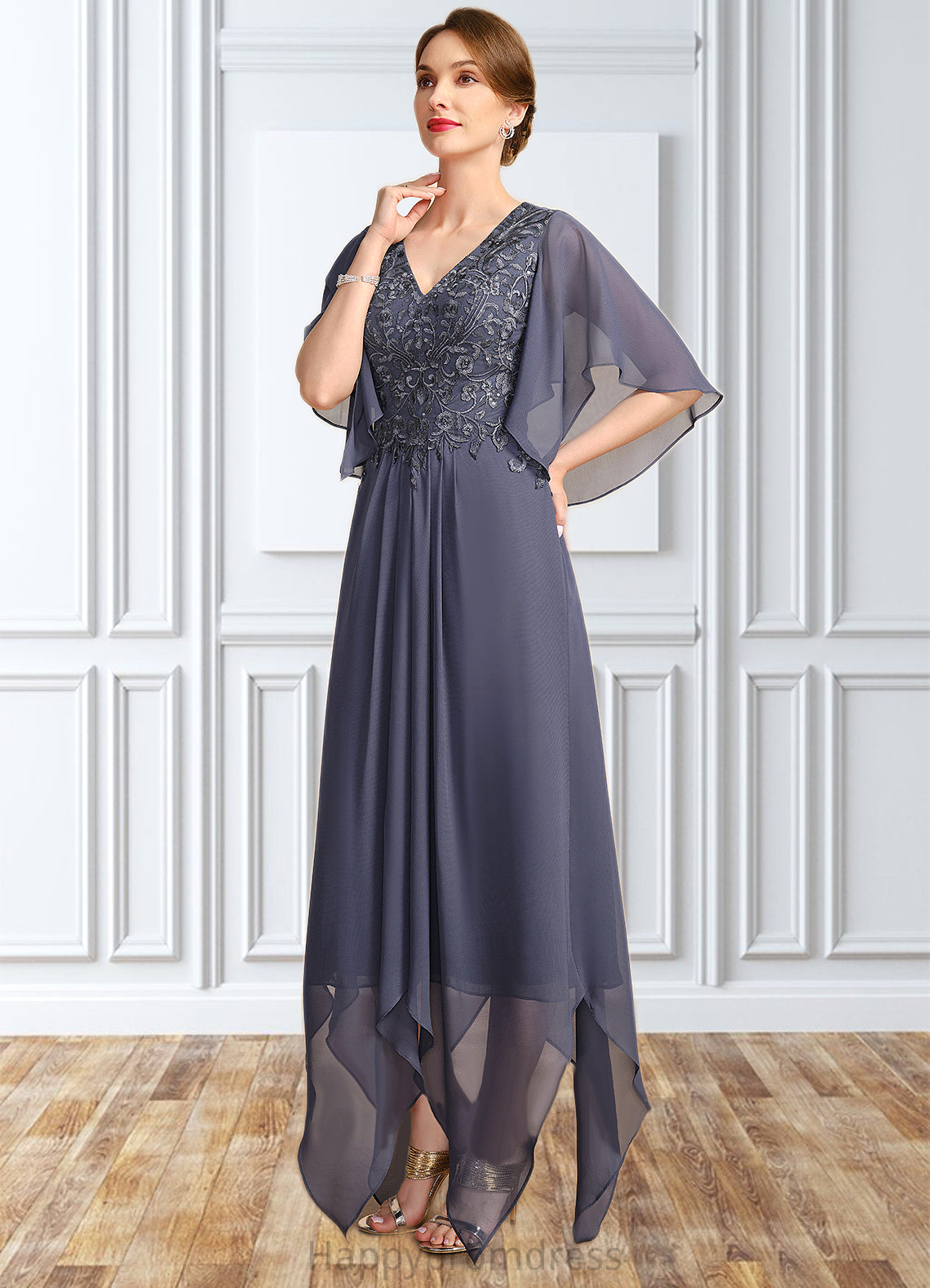 Pancy A-line V-Neck Floor-Length Chiffon Lace Mother of the Bride Dress With Sequins XXSP0021963