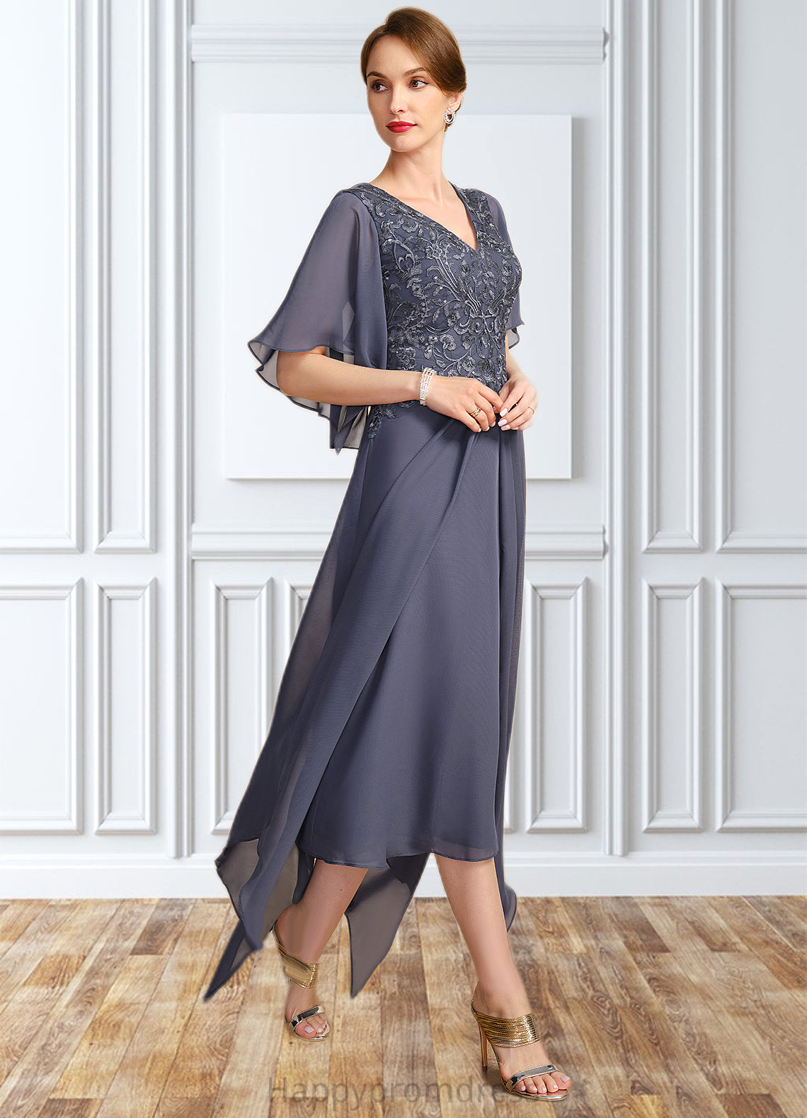Pancy A-line V-Neck Floor-Length Chiffon Lace Mother of the Bride Dress With Sequins XXSP0021963
