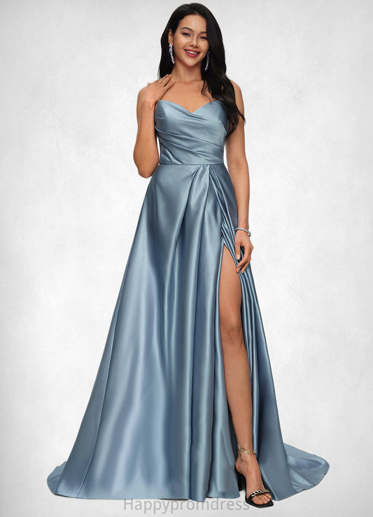 Sherry Ball-Gown/Princess V-Neck Sweep Train Satin Prom Dresses XXSP0022191