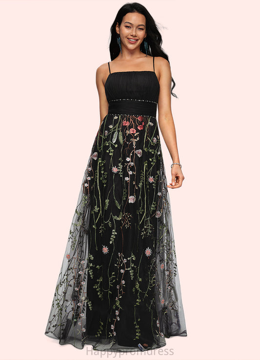 Mya A-line Straight Floor-Length Tulle Prom Dresses With Beading XXSP0022194