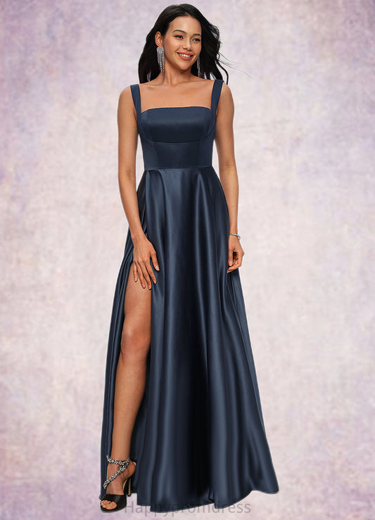 Jordan A-line Straight Floor-Length Satin Prom Dresses With Bow XXSP0022195