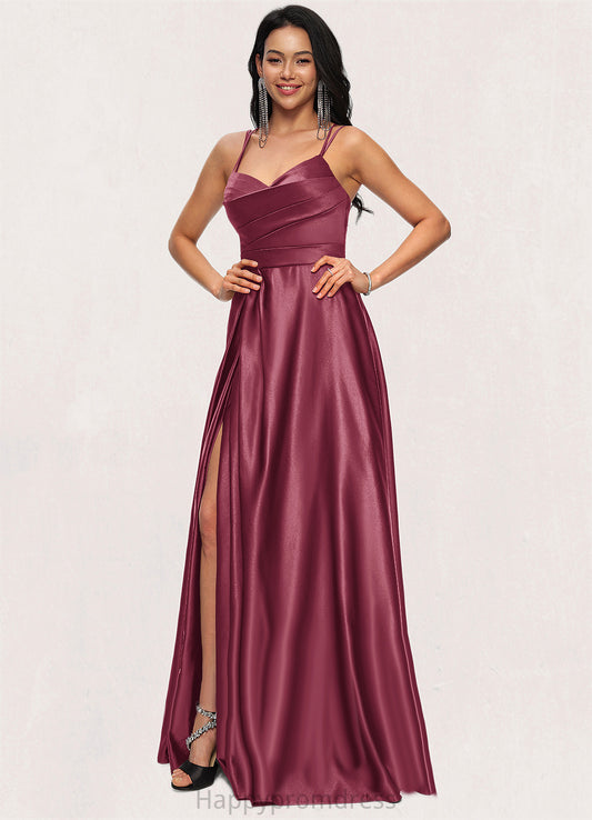 Harmony A-line V-Neck Floor-Length Satin Prom Dresses XXSP0022197