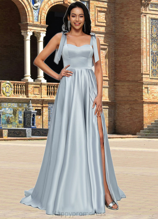 Aimee A-line Sweetheart Sweep Train Satin Prom Dresses With Bow XXSP0022203