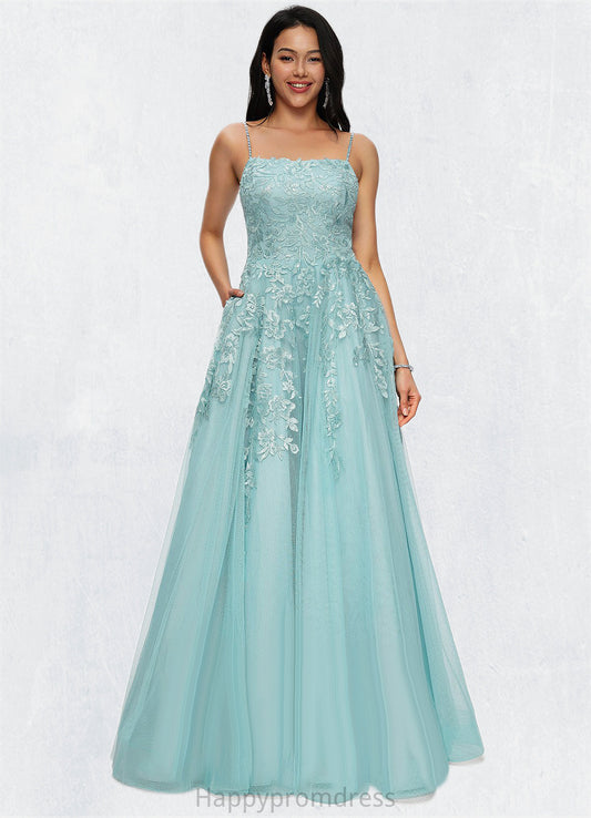 Meg Ball-Gown/Princess Straight Floor-Length Tulle Prom Dresses With Appliques Lace Sequins XXSP0022206