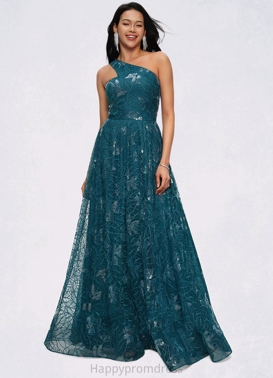 Justine A-line Asymmetrical Floor-Length Lace Prom Dresses With Sequins XXSP0022219