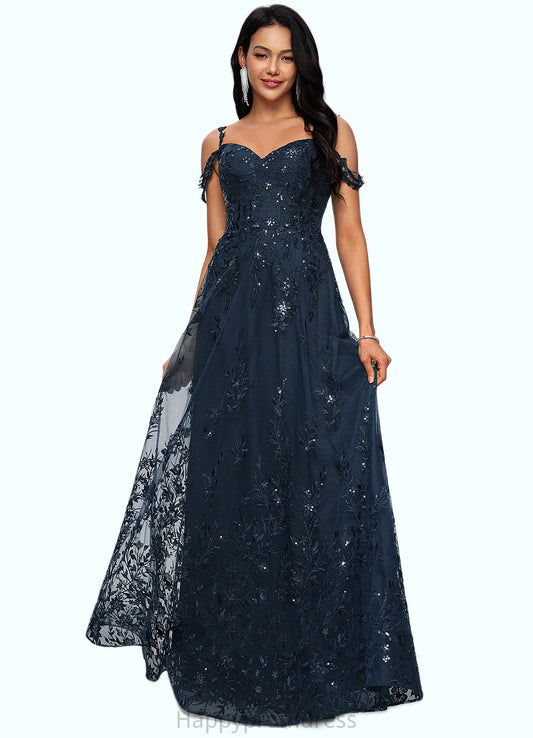 Aurora A-line V-Neck Floor-Length Lace Prom Dresses With Sequins XXSP0022222