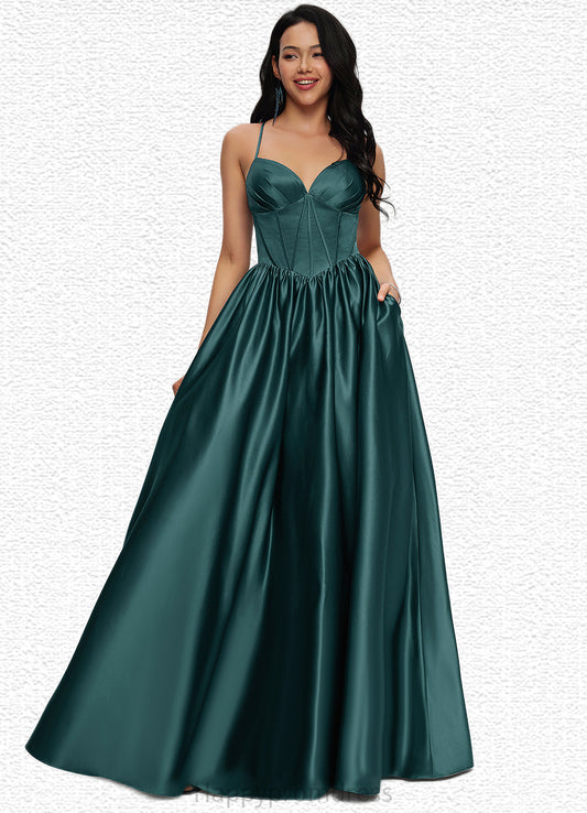 Aiyana Ball-Gown/Princess V-Neck Floor-Length Satin Prom Dresses With Pleated XXSP0022230