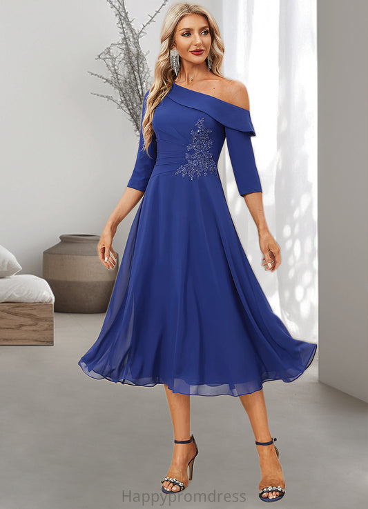 Rosalie A-line Asymmetrical Tea-Length Chiffon Evening Dress With Beading Pleated Appliques Lace Sequins XXSP0022298