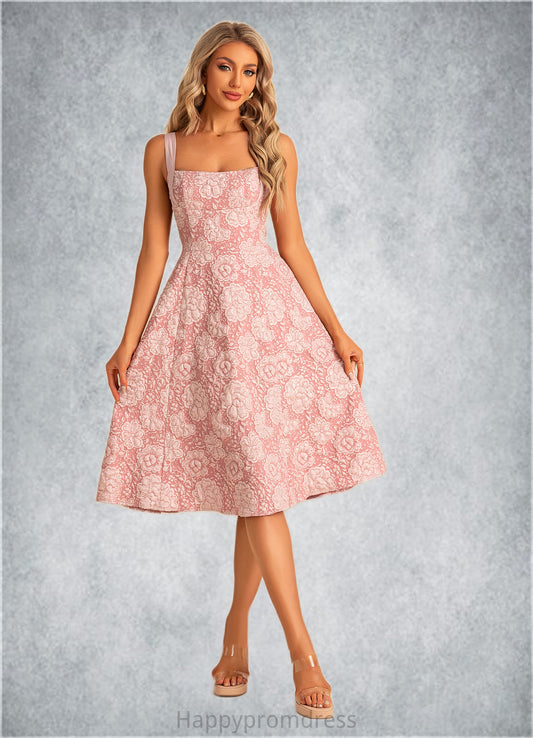 Joy A-line Square Knee-Length Polyester Bridesmaid Dress With Bow Flower Jacquard XXSP0022564