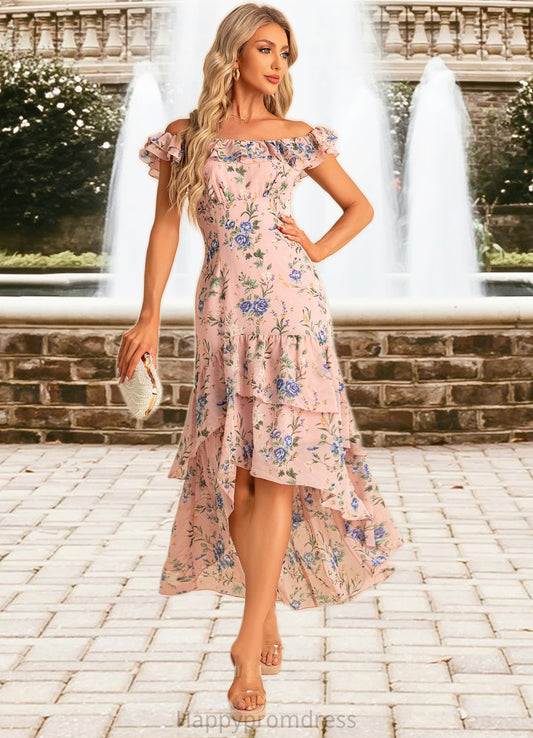 Belinda Trumpet/Mermaid Scoop Straight Floor-Length Asymmetrical Chiffon Bridesmaid Dress With Ruffle Floral Print XXSP0022569