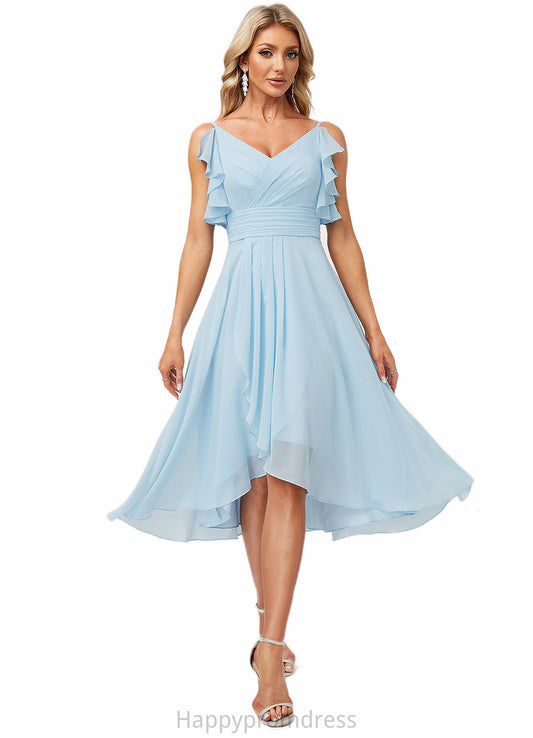 Mariam A-line V-Neck Floor-Length Chiffon Bridesmaid Dress With Ruffle XXSP0022573