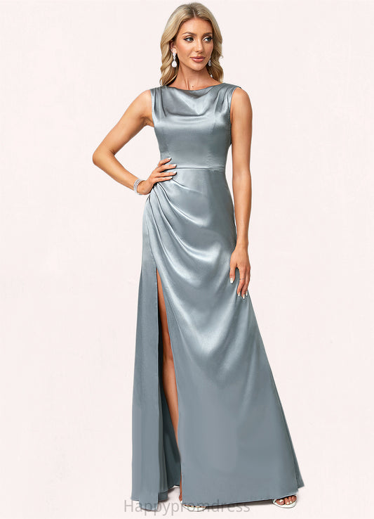 Kenya A-line Cowl Scoop Floor-Length Stretch Satin Bridesmaid Dress XXSP0022574