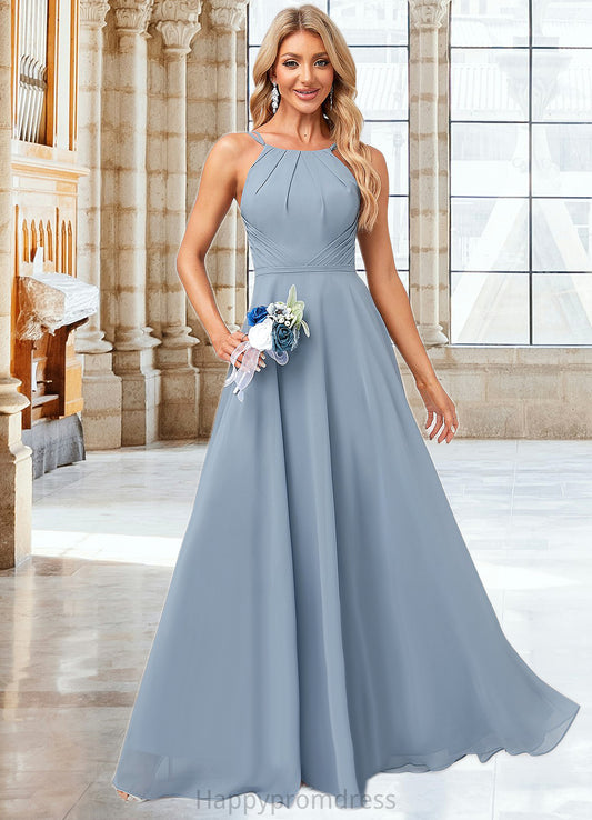 Kimora A-line Halter Floor-Length Chiffon Bridesmaid Dress XXSP0022575