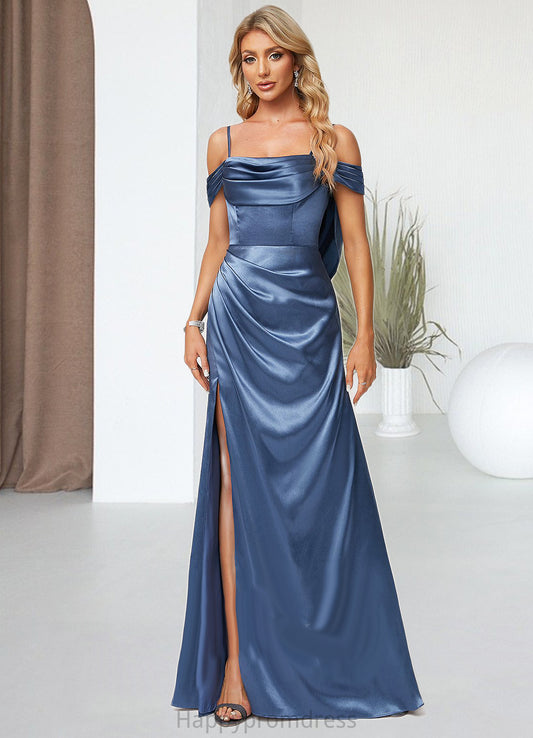 Kaylen A-line Cold Shoulder Floor-Length Stretch Satin Bridesmaid Dress With Ruffle XXSP0022578