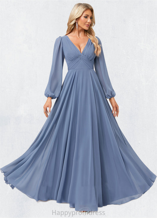 Rachel A-line V-Neck Floor-Length Chiffon Bridesmaid Dress XXSP0022579