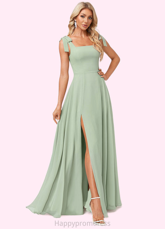 Esther A-line Square Floor-Length Chiffon Bridesmaid Dress With Bow XXSP0022588