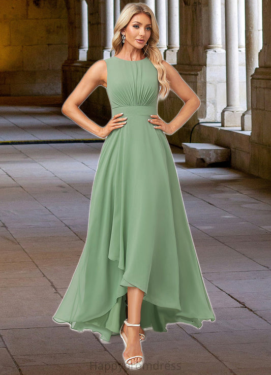 Makena A-line Scoop Asymmetrical Chiffon Bridesmaid Dress XXSP0022589