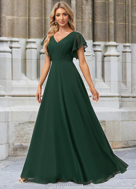 Marcia A-line V-Neck Floor-Length Chiffon Bridesmaid Dress With Ruffle XXSP0022591