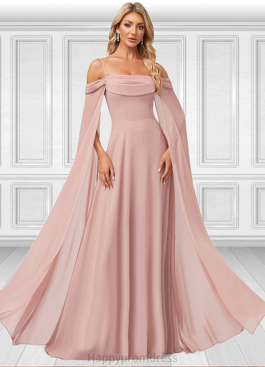 Jacey A-line Cold Shoulder Square Floor-Length Chiffon Bridesmaid Dress With Ruffle XXSP0022598