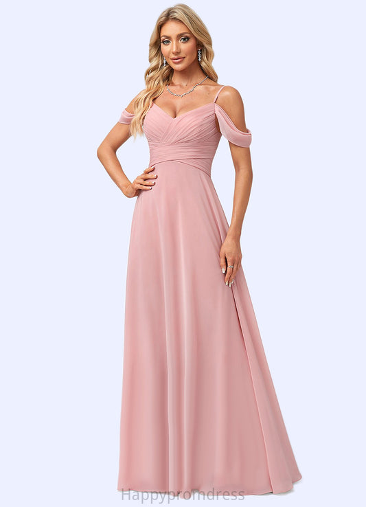 Pamela A-line Cold Shoulder Floor-Length Chiffon Bridesmaid Dress XXSP0022602