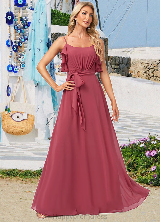 Guadalupe A-line V-Neck Floor-Length Chiffon Bridesmaid Dress With Ruffle XXSP0022604
