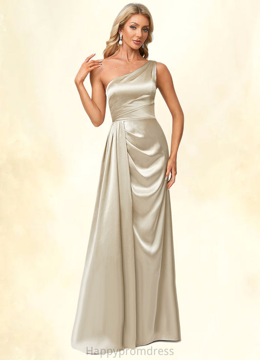 Journey A-line One Shoulder Floor-Length Stretch Satin Bridesmaid Dress With Ruffle XXSP0022614