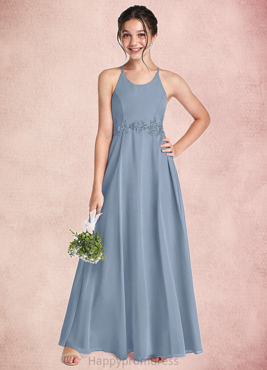 Adelyn A-Line Lace Chiffon Floor-Length Junior Bridesmaid Dress dusty blue XXSP0022860