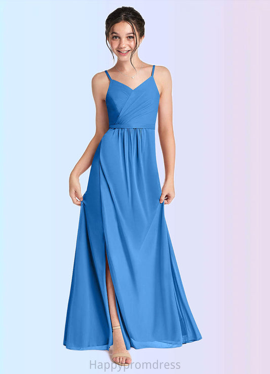 Ada Pleated Mesh Floor-Length Junior Bridesmaid Dress Blue Jay XXSP0022861