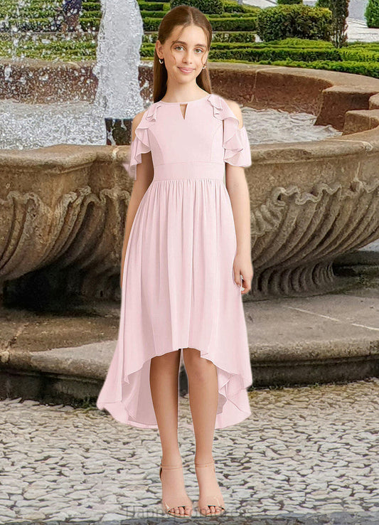Trinity A-Line Ruched Chiffon Asymmetrical Junior Bridesmaid Dress Blushing Pink XXSP0022862