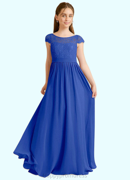Jazlyn A-Line Pleated Chiffon Floor-Length Junior Bridesmaid Dress Royal Blue XXSP0022863